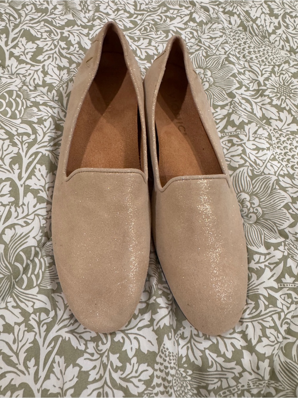 Vionic Beige Glitter Suede Slip-On Loafers
